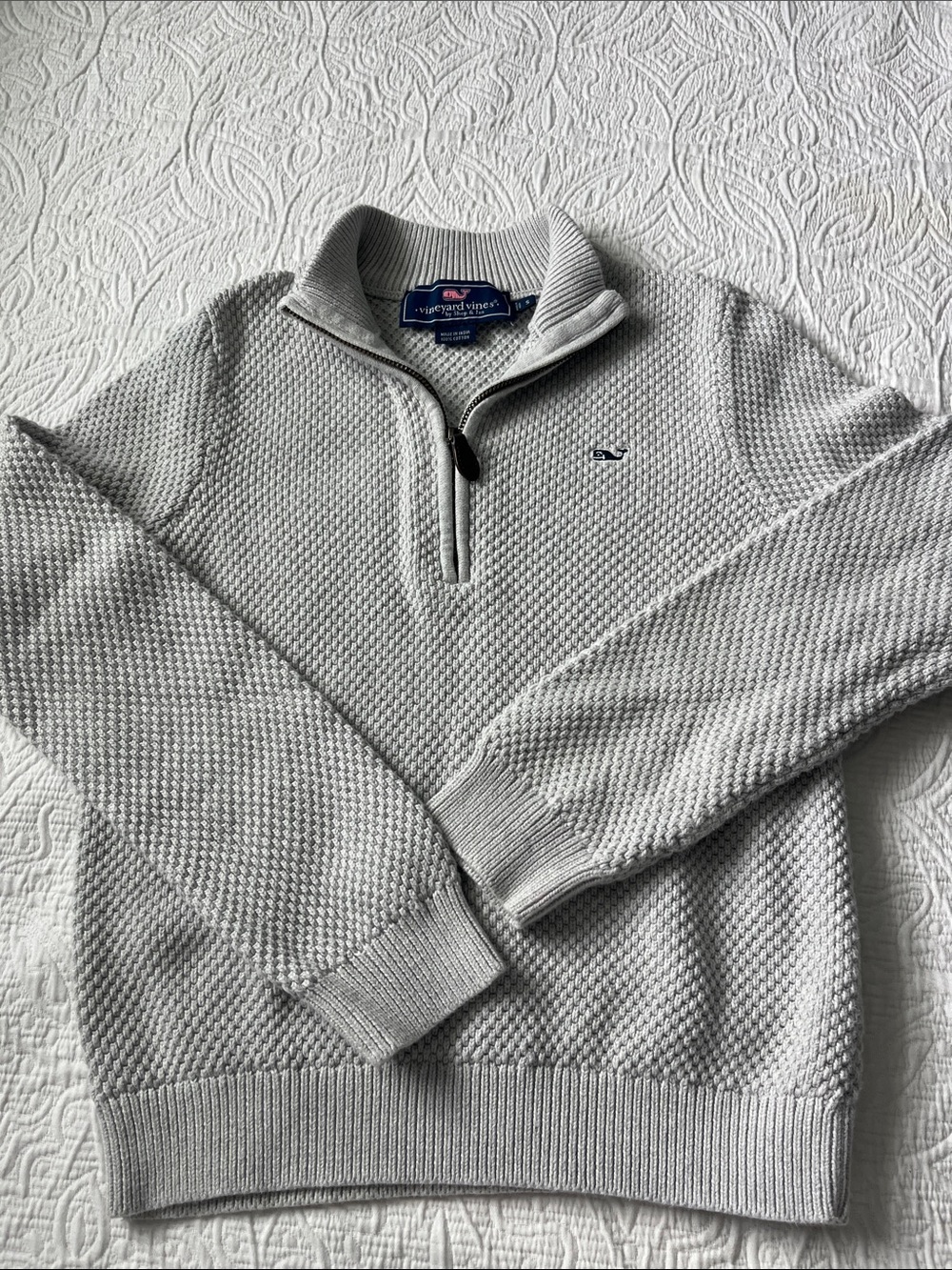 Vineyard Vines Boys Small 8-10 Light Gray Half-Zip Textured Sweater